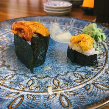 Sushi Kaunta - Japanes uni on the left - the right was just a taster of the local uni. So we can compare the difference - Japanese Near Me - Kent, Washington Sushi Kaunta - Japanes uni on the left - the right was just a taster of the local uni. So we can compare the difference - Japanese Near Me - Kent, Washington