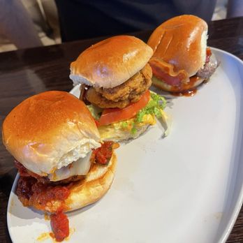 Wahlburgers - Slider flight (BBQ BACON BURGER, CRISPY CHICKEN, and CLASSIC MEATBALL) - Burgers Near Me - St. Charles, Illinois