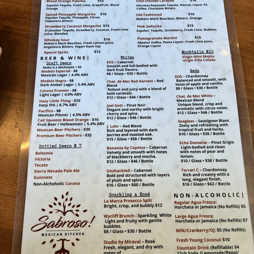Sabroso! Mexican Kitchen - Drink menu - Mexican Near Me - Garden Grove, California Sabroso! Mexican Kitchen - Drink menu - Mexican Near Me - Garden Grove, California