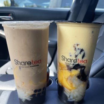 Sharetea - Ice blended milk tea with Qq Happy Family toppings and ice blended mango milk tea with Qq Happy Family toppings, 80% sweetness - Coffee & Tea Near Me - Cerritos, California