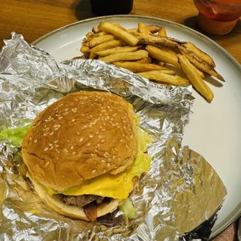 Five Guys - Bacon Cheeseburger w Regular Fries (not all fries pictured) - Burgers Near Me - Baton Rouge, Louisiana