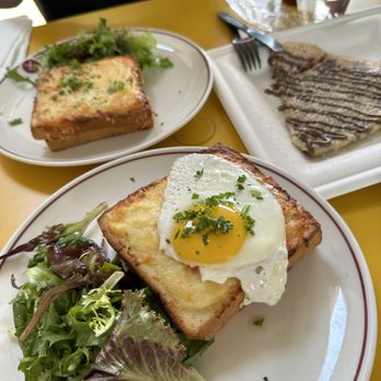 Moulin - Le Croque Madame (bottom), Le Croque Monsieur (top), and Nutella crepe - Bakeries Near Me - Newport Beach, California
