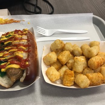 Tasty Dawg - I ordered the combo vegan dog with the All-American fixings, a side of tater tots, and a drink. - Hot Dogs Near Me - Columbus, Ohio Tasty Dawg - I ordered the combo vegan dog with the All-American fixings, a side of tater tots, and a drink. - Hot Dogs Near Me - Columbus, Ohio