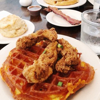 Brewed - Mac & three cheese 'waffle' and chicken strips - Coffee & Tea Near Me - Fort Worth, Texas Brewed - Mac & three cheese 'waffle' and chicken strips - Coffee & Tea Near Me - Fort Worth, Texas
