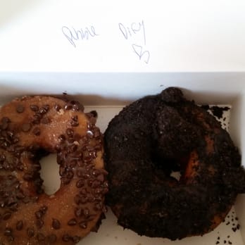 Fractured Prune - Pebble beach (honey glaze with cinnamon sugar and chocolate chips) and dirty banana (banana glaze with crushed oreos) - Donuts Near Me - Frederick, Maryland