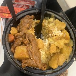 Beef dip and curry chicken on white rice.  (Medium combo)