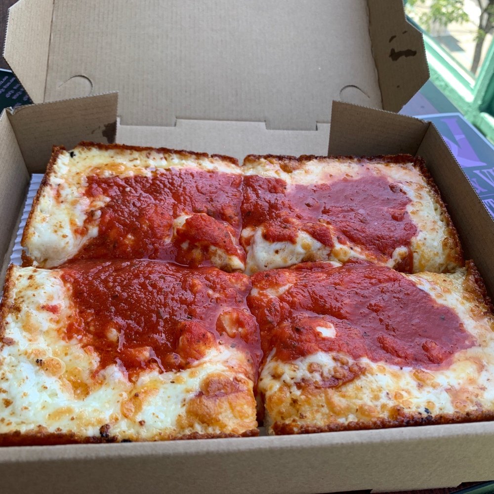 Fuji & Vi's - 4 sq. pizza with pepperoni (it's buried under there). Yum! - Pizza Near Me - Pasadena, California
