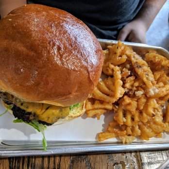 The General Public - Plain Jane burger and garlic parmesan waffle fries - Salad Near Me - Suffolk, Virginia