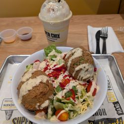 Fried Avocado Salad and Eggnog Shake