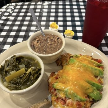 Mel's Country Cafe - Chicken Aguacate, mixed greens and Black Eyed Peas - Southern Near Me - Tomball, Texas Mel's Country Cafe - Chicken Aguacate, mixed greens and Black Eyed Peas - Southern Near Me - Tomball, Texas