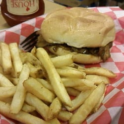 Malbon Bros - Beef brisket sandwich and frozen fries (well-cooked though, just not fresh-sliced).