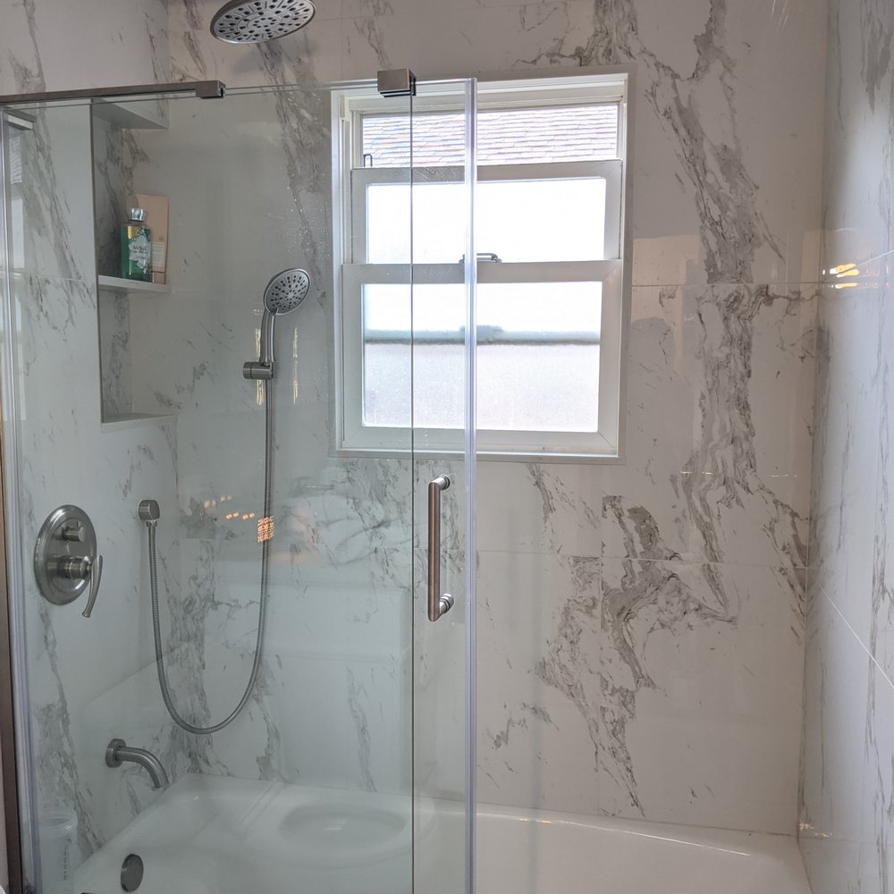 Stoneitup - Frameless shower door to really showcase the shower tile - Fireplace Services Near Me Stoneitup - Frameless shower door to really showcase the shower tile - Fireplace Services Near Me