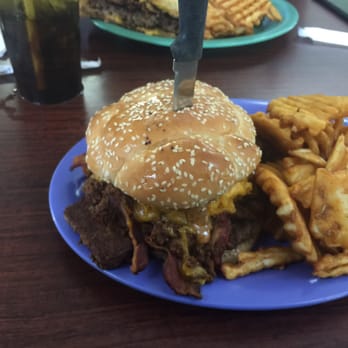 Sunnyside Grill - The 513 l, 12oz burger, bacon, goetta, chili and cheese. It sounds like a lot of different flavors but they combine really well - American Near Me - Cleves, Ohio Sunnyside Grill - The 513 l, 12oz burger, bacon, goetta, chili and cheese. It sounds like a lot of different flavors but they combine really well - American Near Me - Cleves, Ohio