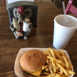 Pheb's Deli - Cheeseburger and fries with a Dr. Pepper. Juicy and delicious. Almost like homemade.