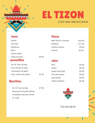 Menu photo 1 El Tizon Del Chef Austin, TX