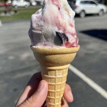Sarah's Scoops - A half-eaten Maine Black Bear single scoop in a cake cone - Ice Cream & Frozen Yogurt Near Me - Boothbay Harbor, Maine Sarah's Scoops - A half-eaten Maine Black Bear single scoop in a cake cone - Ice Cream & Frozen Yogurt Near Me - Boothbay Harbor, Maine