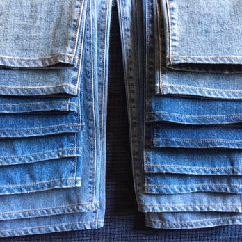 Margarita B - Another example of recreated the Original Style Hems after shortened the length on 8 different tones of Vintage Denim Levi's jeans - Sewing & Alterations Near Me Margarita B - Another example of recreated the Original Style Hems after shortened the length on 8 different tones of Vintage Denim Levi's jeans - Sewing & Alterations Near Me