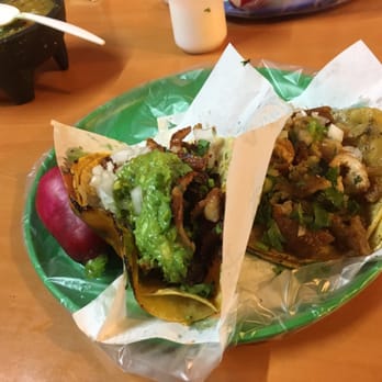 Taquería Guanajuato - Asada left taco and Tripa taco right. The Asada was basic but the Tripa was mind blowing!! - Tacos Near Me - Tijuana, BCN