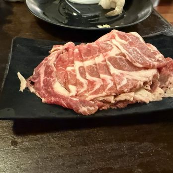 Ichiriki Japanese Nabe - 3oz Pork/ 3oz Choice Beef (we threw them on one plate to save table space) - Japanese Near Me - Aiea, Hawaii Ichiriki Japanese Nabe - 3oz Pork/ 3oz Choice Beef (we threw them on one plate to save table space) - Japanese Near Me - Aiea, Hawaii