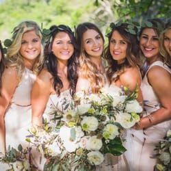 Lovelies in various styles of champagne crepe gowns by Natalie Deayala~
