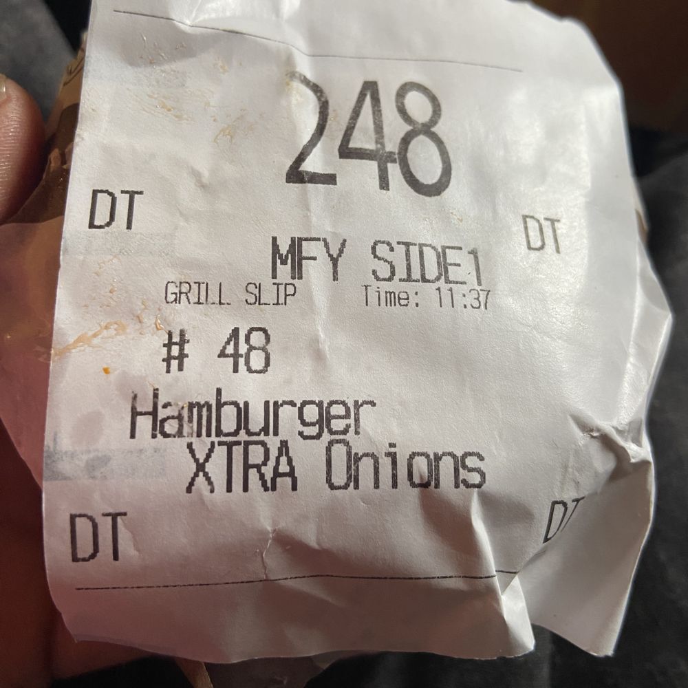 the receipt for the hamburger