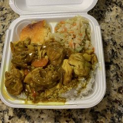 Better Jerk Jamaican - Mac and Cheese, Cabbage, Curry Chicken.