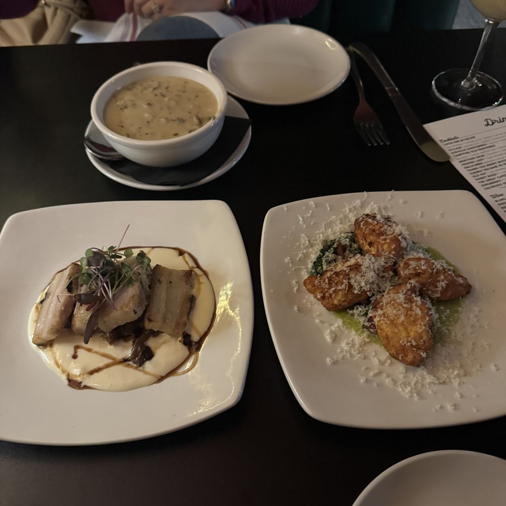 Black Rooster Bistro - Mushroom soup, pork belly and dumplings - Wine Bars Near Me - Hudson, Wisconsin Black Rooster Bistro - Mushroom soup, pork belly and dumplings - Wine Bars Near Me - Hudson, Wisconsin