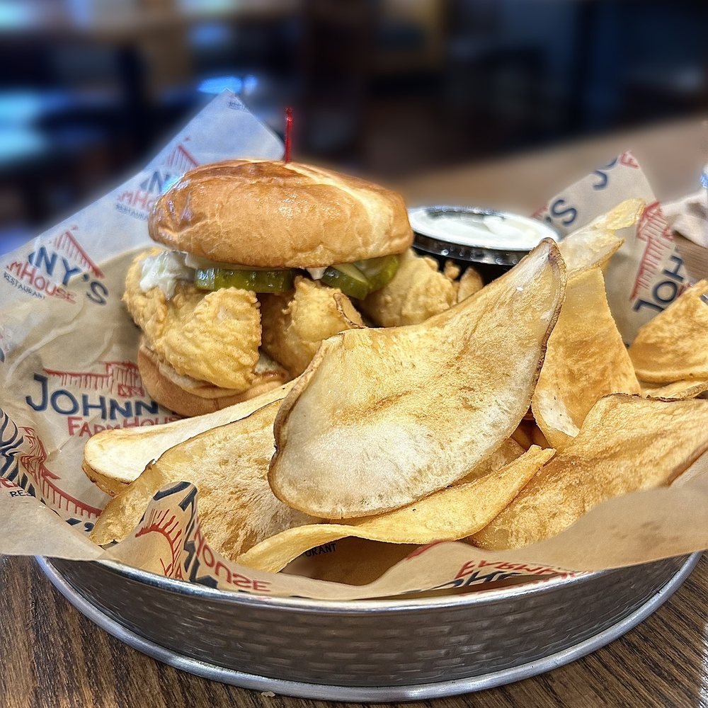 Cod sandwich with house made chips Cod sandwich with house made chips