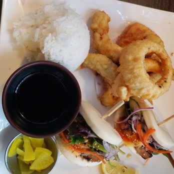 Sushiko - Chasu pork buns with tempera lunch special, comes with soup and salad. - Sushi Bars Near Me - Rohnert Park, California Sushiko - Chasu pork buns with tempera lunch special, comes with soup and salad. - Sushi Bars Near Me - Rohnert Park, California