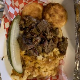 brisked beef and macaroni and cheese