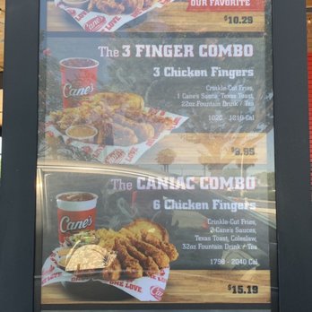 Raising Cane's Chicken Fingers - Drive up menu - Chicken Shop Near Me - Burbank, California Raising Cane's Chicken Fingers - Drive up menu - Chicken Shop Near Me - Burbank, California
