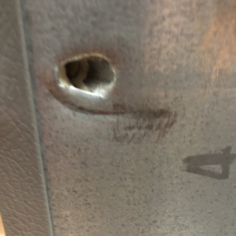Mike's Moving - Gouged hole from ratchet strap, when the hacks should've used an appliance dolly - Movers Near Me Mike's Moving - Gouged hole from ratchet strap, when the hacks should've used an appliance dolly - Movers Near Me