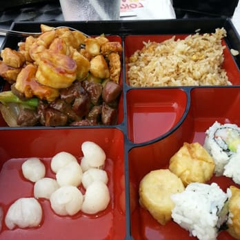 Tokyo Grill & Sushi - Tokyo bento box w chicken, shrimp meat w fried shrimp shumai, California rolls, lychee fruit. Fried rice not white. - Japanese Near Me - Wesley Chapel, Florida Tokyo Grill & Sushi - Tokyo bento box w chicken, shrimp meat w fried shrimp shumai, California rolls, lychee fruit. Fried rice not white. - Japanese Near Me - Wesley Chapel, Florida