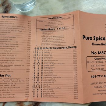 Pure Spice Restaurant - Menu (Aug 2023) - Dim Sum Near Me - Portland, Oregon