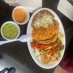 Grilled fish taco combo rice & beans free drink & salsa