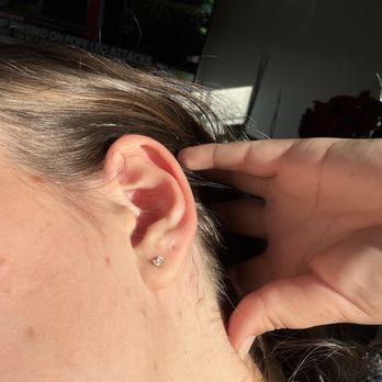 Framed Brow Studio - Lobe re-piercing. Gold and lab grown diamond earrings - Permanent Makeup Near Me - San Mateo, California Framed Brow Studio - Lobe re-piercing. Gold and lab grown diamond earrings - Permanent Makeup Near Me - San Mateo, California