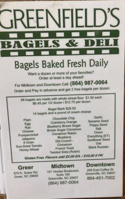 Menu photo 1 Greenfield's Bagels & Deli Greenville, SC