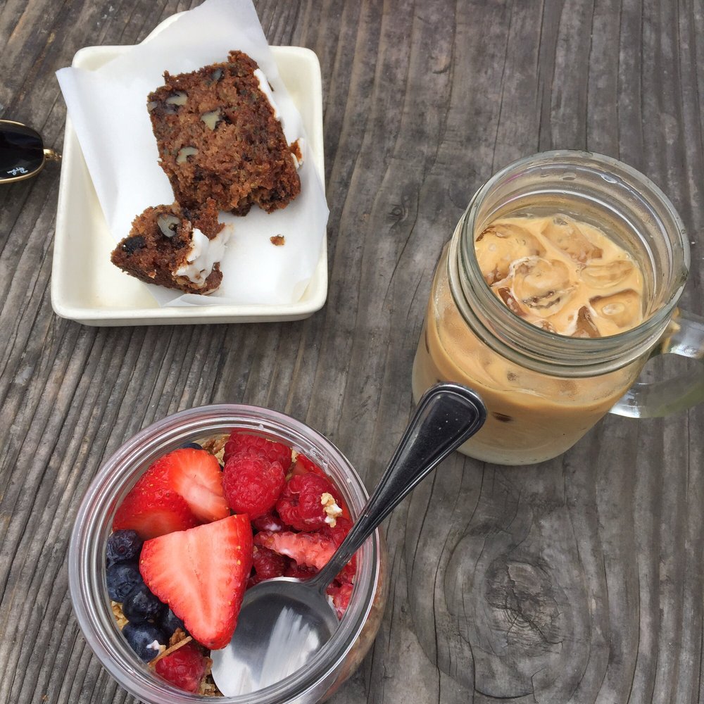 Deus Ex Machina - Iced flat white, granola yogurt parfait, zucchini bread. All amazing! - Men's Clothing Near Me - Venice, California