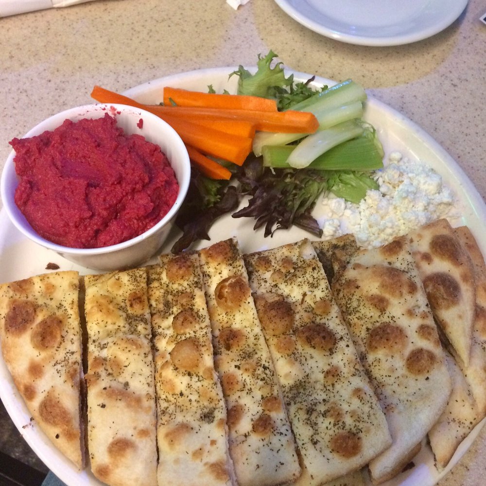 Garage Grill - Beet hummus appetizer. The pita bread is good but I didn't love the hummus - New American Near Me - Draper, Utah Garage Grill - Beet hummus appetizer. The pita bread is good but I didn't love the hummus - New American Near Me - Draper, Utah