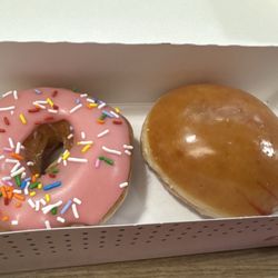 Krispy Kreme - Strawberry Iced Glazed with Sprinkles & Raspberry Filled Glazed Donut