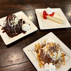 The Trough - Desserts offered at The Trough; Chocolate Lava Cake, Cheesecake from Break Espresso, and Toffee Carmel Bundt Cake. GF options available too!