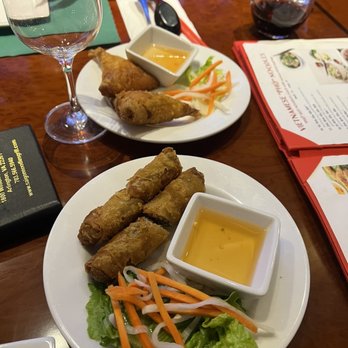 Saigon Noodles & Grill - 2. Two Veggie Egg Rolls and fried shrimp appetizer - Vietnamese Near Me - Arlington, Virginia Saigon Noodles & Grill - 2. Two Veggie Egg Rolls and fried shrimp appetizer - Vietnamese Near Me - Arlington, Virginia