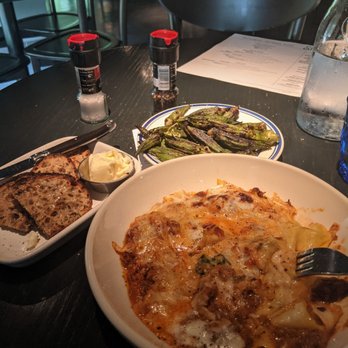 SideTrack - Interesting take on Lasagna, grilled okra, bread - American Near Me - Chattanooga, Tennessee