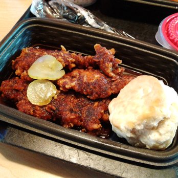 KFC - Nashville Hot Chicken Tenders, pickles, biscuit, coleslaw - Fast Food Near Me - Industry, California KFC - Nashville Hot Chicken Tenders, pickles, biscuit, coleslaw - Fast Food Near Me - Industry, California