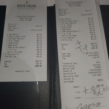 Steve Fields - Receipt - Steakhouses Near Me - Plano, Texas Steve Fields - Receipt - Steakhouses Near Me - Plano, Texas