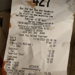 McDonald's - Receipt not worth $13