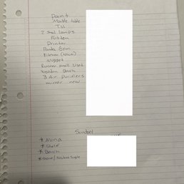 Handwritten inventory on a piece of looseleaf paper Handwritten inventory on a piece of looseleaf paper