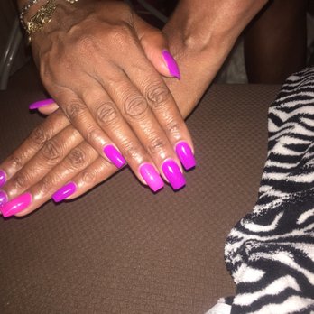 2Cute Salon - Crystal, Thank you for my beautiful sculptured nails of purple and pink (ring fingers) glow-in-the-dark.  Love them! - Nail Salons Near Me - North Miami Beach, Florida