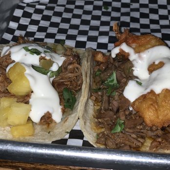 Don Taco - Al pastor taco (left) and battered shrimp and steak taco - Mexican Near Me - Alexandria, Virginia Don Taco - Al pastor taco (left) and battered shrimp and steak taco - Mexican Near Me - Alexandria, Virginia