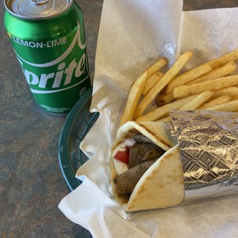 Grand Cafe - Lamb gyro, fries, and Sprite. - Middle Eastern Near Me - Richardson, Texas